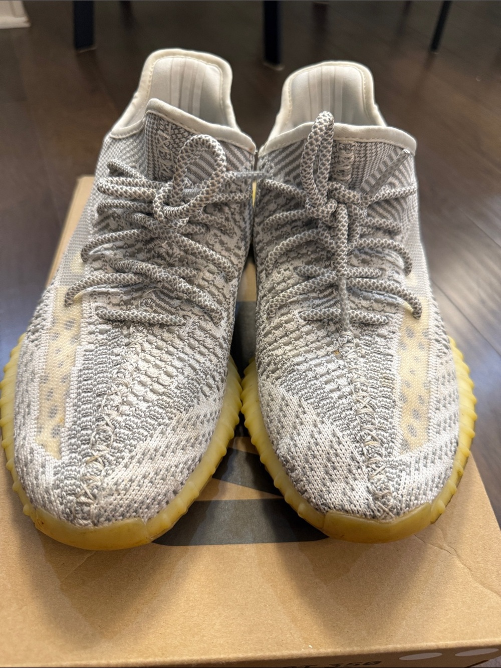 Adidas Yeezy Boost 350 Men's Knit Sneakers in Light Gray and Yellow